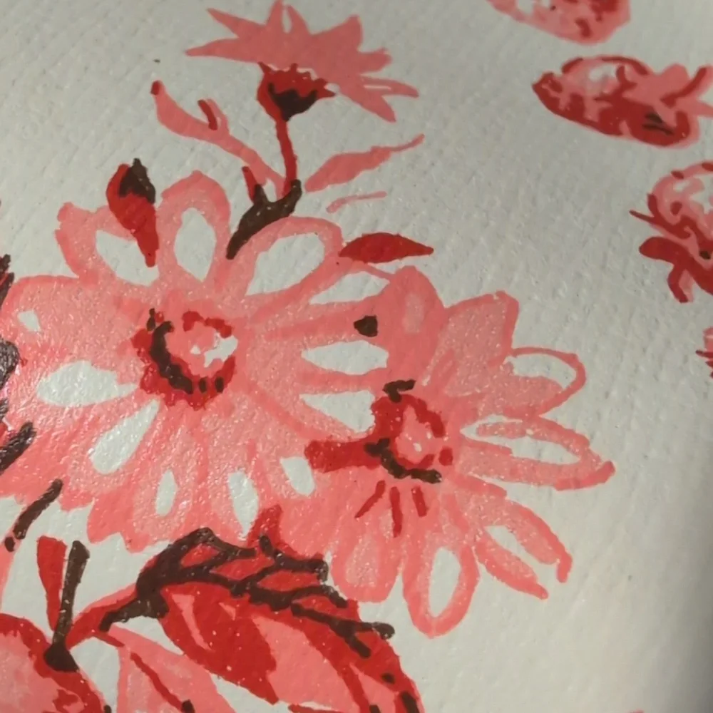 Vintage Antique French Country  Floral and Fruit Basket Art Red & Pink Wallpaper